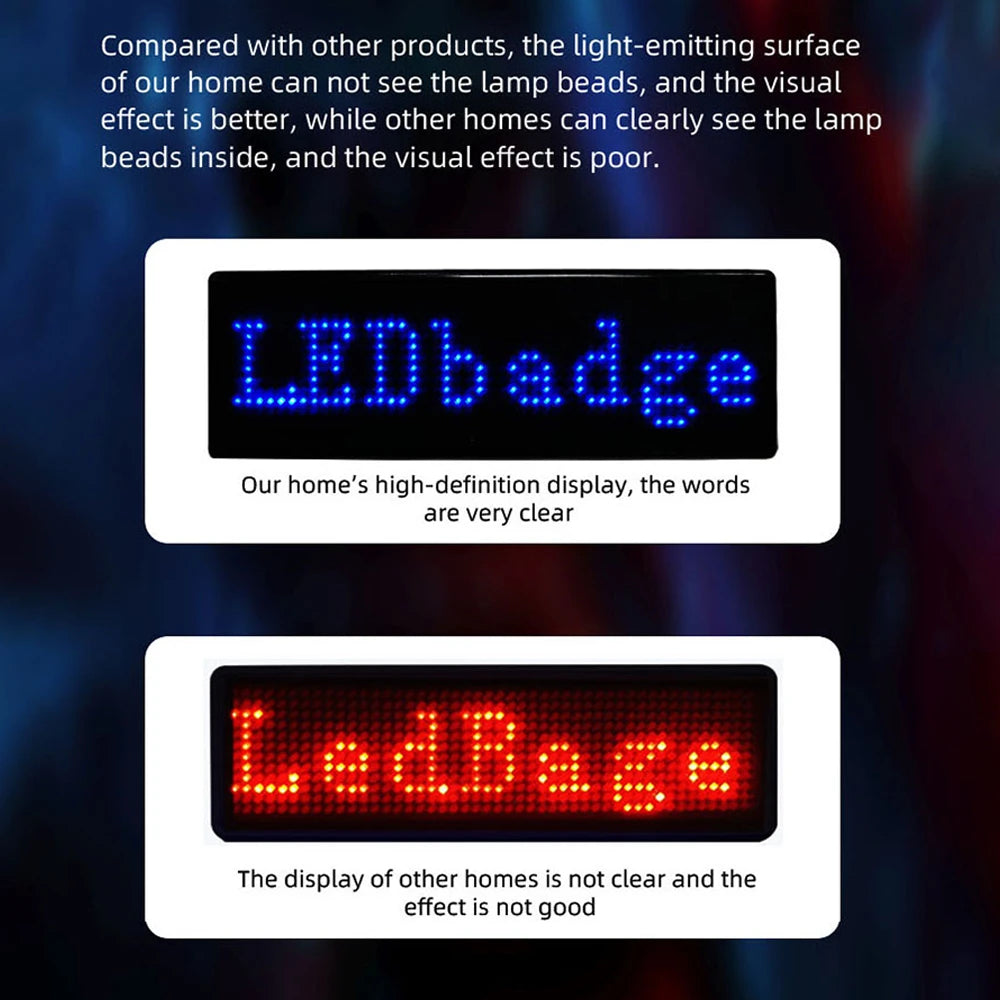 Bluetooth LED Name Badge DIY Programmable Scrolling Message Board Multi-language Mini LED Tag Pattern Display for Party Meeting